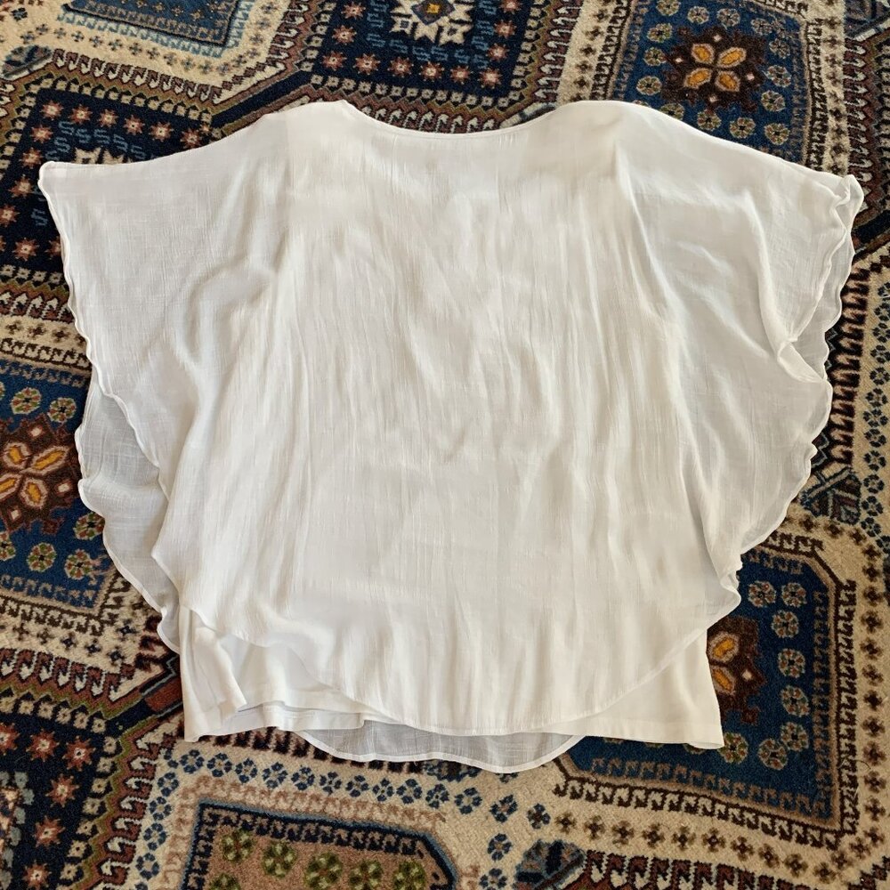 JM Collection White Poncho Top with Embellished Neckline - Picture 8 of 8
